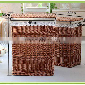Sets 2 Whole Willow Material Laundry Basket With Lid With Lining With Handls on the Side of the Basket photo-4