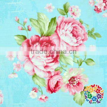 Pink Flower Printed Light Blue Cotton Fabrics Wholesale Cotton Fabric Texile for Curtain Fabric photo-3