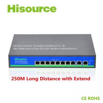 Hisource 8+2 250m long distance 48v poe switch