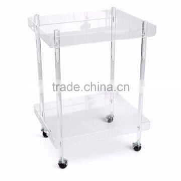 Clear acrylic food /wine trolley with casters, lucite liquor bar trolley
