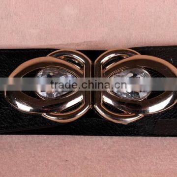 Wholesale Teardrop Crystal Inlaid Flower Pattern Alloy Buckle Sex Women Lady Wide PU Waist Belt photo-2
