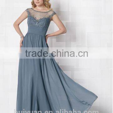 grey chiffon beaded cap sleeve full length wedding guest dress