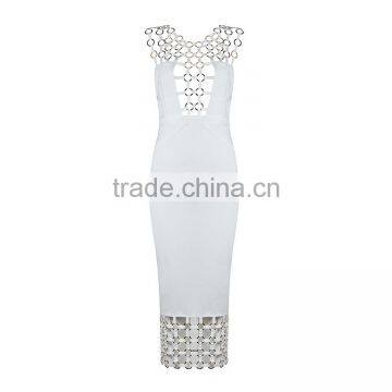 women fashion garment factory new design hot sale white sleeveless long bandage dress 2016 bodycon