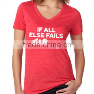 Customized Design cheap plain Women's slim printing deep V-Neck T-Shirt wholesale with best price high quality