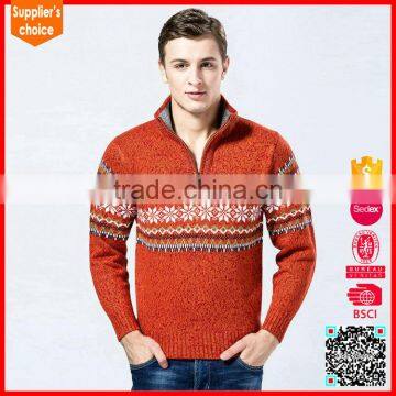 Wholesale christmas jumpers fabric sweaters for men with zip and snowflake