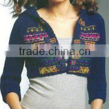 wool short cardigan embroidery lady sweater