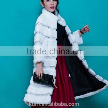 New Designer 80cm Vintage Natural Rex Rabbit Chinchilla Fur Winter Long Coat Jacket With Fur Collar For Women photo-2