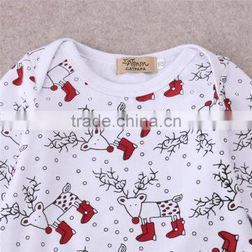 S60691B 2017 Child Bodysuit Deer Print White Jumpsuit Girls Infants Clothing With Long Sleeve photo-3