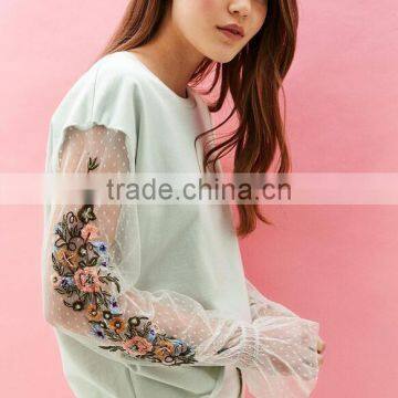 5159 Runwaylover Europea style ladies green embroider floral sleeve hoodie