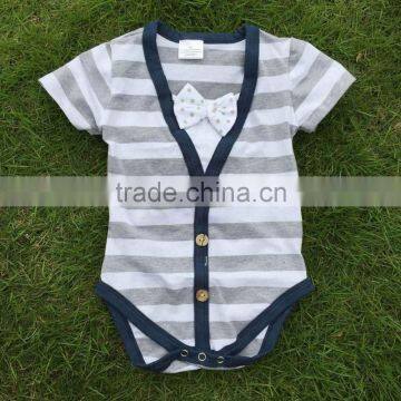 Kids Clothing Bubble Stripe Romper Boys Romper Cotton Baby Cardigan Romper Bow Tie Romper Set Baby Boy Clothes photo-5
