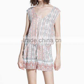 Viscose Vintage PRINTED SHORT JUMPSUIT rompers jumpsuits for women 2015