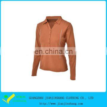 Customized High Quality Orange Color Long Sleeve White Pipped Golf Shirts