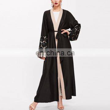OEM Factory Contrast Floral Lace Modern Open Abaya for Malaysia photo-4