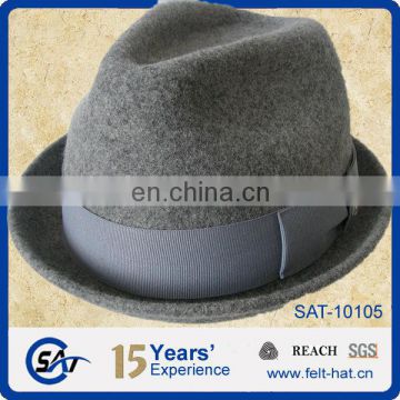 woolen gry trilby hat, pure wool felt gentle hat