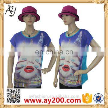 2016 Popular and fancy digital printing T-shirt for women