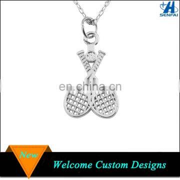 Sport Jewelry Silver Metal Double Tennis Racket Necklace