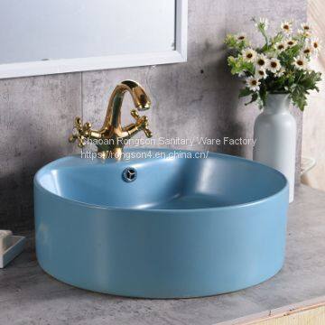 Sanitary ware bathroom round blue ceramic art wash basin