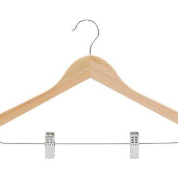 Angie Hot selling wooden clothes hanger with clips