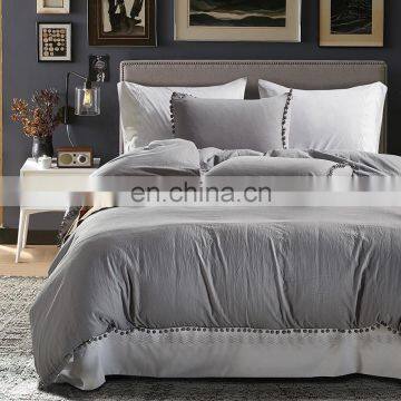 Luxury Pink Double Twin 100% Microfiber King Pompom Washed Duvet Cover Bedding Set With Zipper photo-7