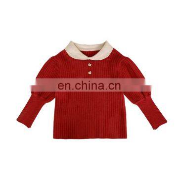 Q1379/Hot selling girls autumn fashion thick warm sweater puff sleeves comfortable cute baby girls sweater