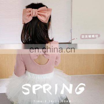 C1026/Kids Bulk Sweet Bow Long Short Sleeve T-shirt for Baby Girls Cotton Boutique Top