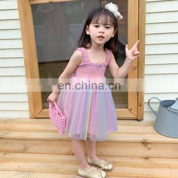 Girls skirt rainbow crumpled mesh suspender skirt princess dress 20 summer new children's wear