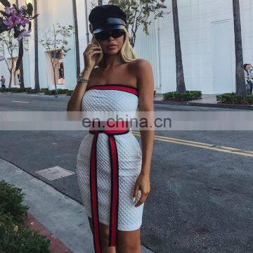 Women's Off The Shoulder Contrast Waist Belt WISH Hot Sell Summer New Backless Solid Party Wear Color Dress photo-5