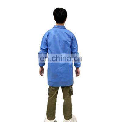 Disposable anti dust waterproof Lab Coats gown Unisex Coat for Adult with Knitted Cuffs and Collar SMS