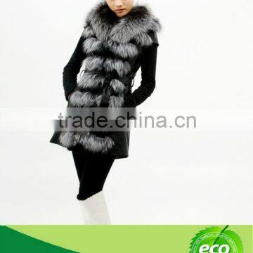 Elegant New Style Fashion Pretty Real Silver Fox Fur And Rabbit Skin Ladies Coat