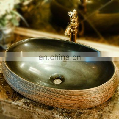 Oval handmade ceramic counter basin balcony art basin bathroom wash basin