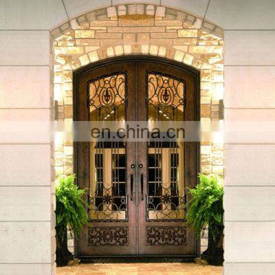 Arch Round Top Residential Cheap Steel Double Wrought Iron Entry Doors photo-5