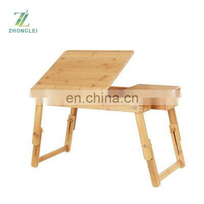 Laptop Desk Table Adjustable 100% Bamboo Foldable Breakfast Serving Bed Tray w' Tilting Top Drawer photo-2