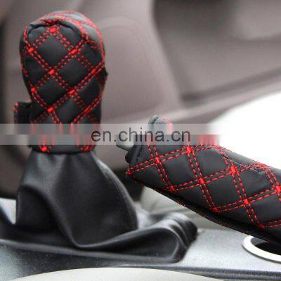 Factory direct sales 2Pcs/Set Faux Leather Hand Brake Shift Knob Cover Gear Case Car Interior Decor Car Gear Knob Cover