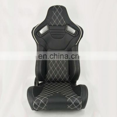 Black PVC white patch grid with black stitching racing seat for car use