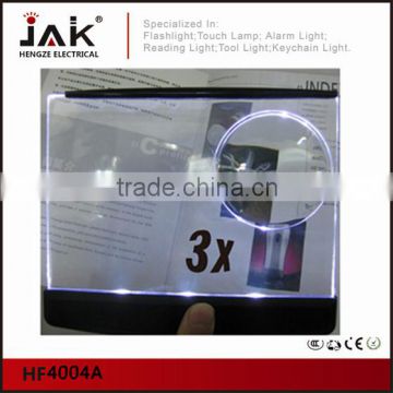 JAK HF4004A CE and RoHS certificated portable 3 LED book light with magnifier