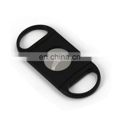 Black Custom Logo Double Blade Guillotine table top plastic Cigar Cutter