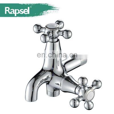 Rapsel High Quality Cold Water Durable Brass Double Handles Bibcock Two Ways Tap