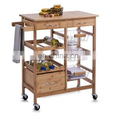 kitchen furniture bamboo wooden kitchen storage trolley with wheels