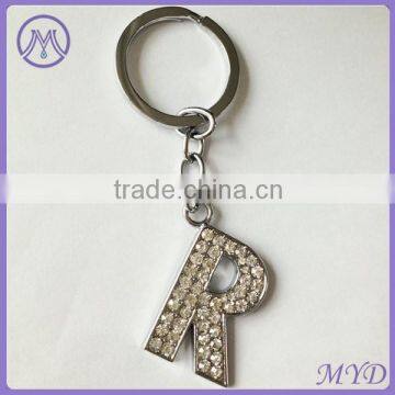 letter R rhinestone metal alphabet key ring from factory directly
