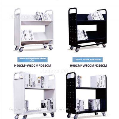 HN-FC03 Modern Black Flat Shelf Mobile File Cart | Squeak-free Steel Office Trolley | With Humanized Handrail