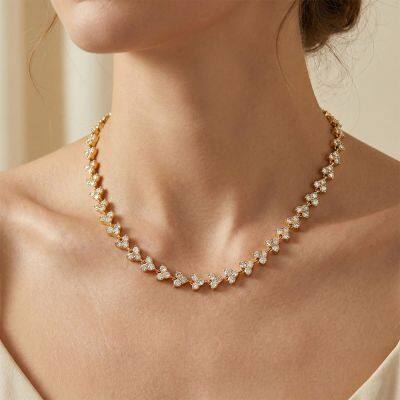 Lover Valentine's Day Gift Sparking Bling Round Love Heart Cubic Zirconia Cz Tennis Choker Necklace For Women Girlfriend photo-2