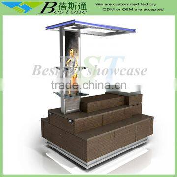 Wooden shopping mall merchandising stands for sale, mall center display rack