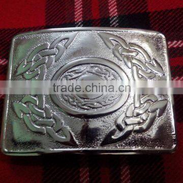 Celtic Design Kilt Belt Buckle In Chrome Finished Made Of Brass Material