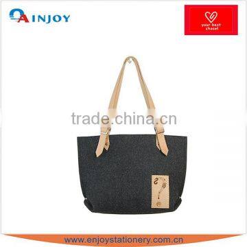 2015 Fashion Ladies Tote Felt Bag with PU Leather Logo for Promotion