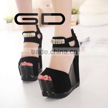 GDSHOE new fashion PU ladies fancy wedge shoes sandals best selling sandals