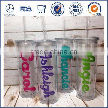 YongKang Factory Sales BPA Free Double Wall Acrylic Tumbler with Lid and Straw,Skinny 500ml double wall Acrylic Tumbler                        
                                                Quality Choice