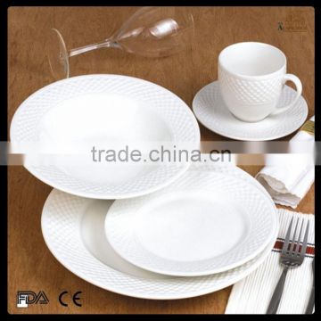 new bone china embossed western super white dinnerware set