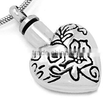 Truthkobo Fashion Cremation Jewelry Sets 316l Stainless Steel Silver Engraving Black Enamel Hear Shape Urn Pendant for Babies