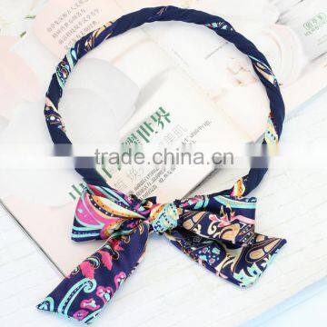 fashion new design floral printed large hair bow stripe hair band headband for long hair