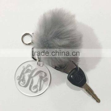 Faux Fur Personalized key chains Monogrammed Acrylic Puff Ball Keychain